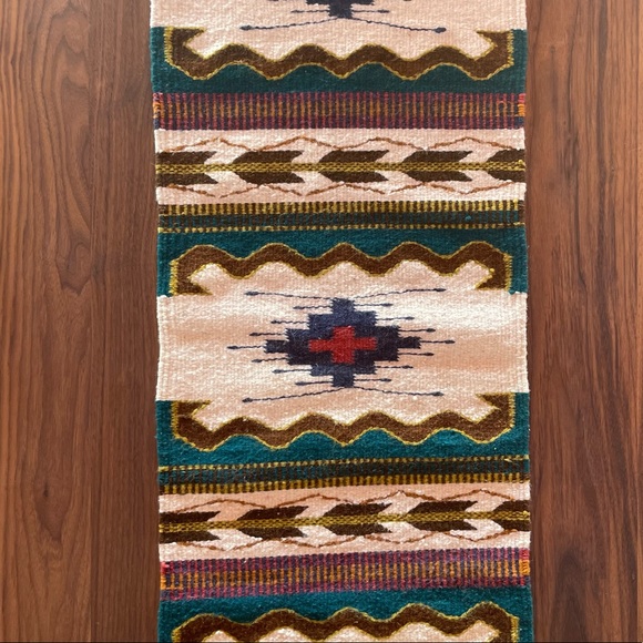 Woven Rug Tapestry with wood hanging rod. 57" x 16" - Picture 4 of 8